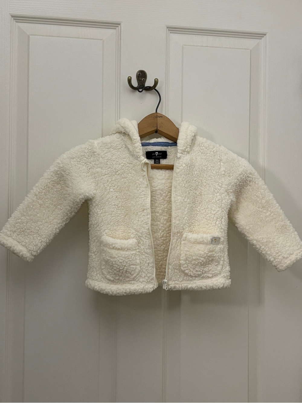 7 For All Mankind Cream Sherpa Hooded Puffer Jacket for Kids